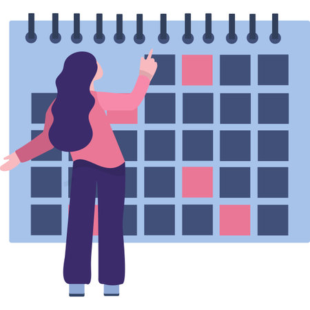 Woman planning schedule on calendar vector iconのイラスト素材