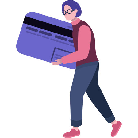 Vector man carrying plastic credit bank card iconのイラスト素材