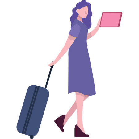 Woman with luggage vector ticket online iconのイラスト素材