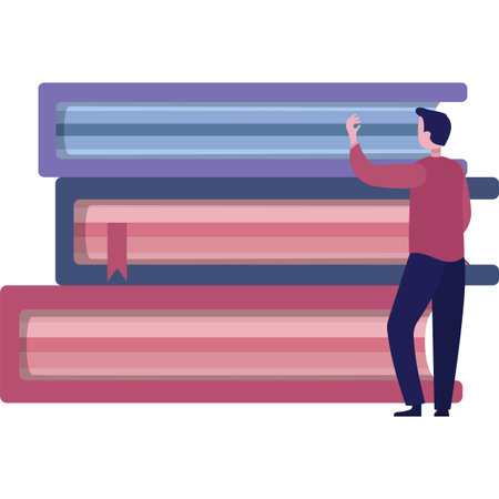 Vector man and book stack, knowledge iconのイラスト素材