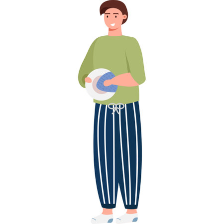 male householder wiping dishes vector icon isolated on whiteのイラスト素材