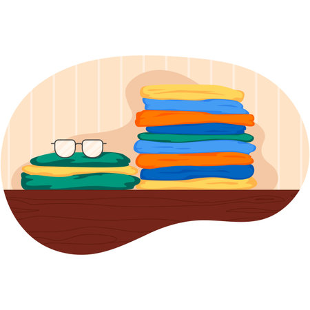 Clothes stack on shop shelf interior vectorのイラスト素材