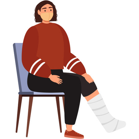 Woman in face mask with broken leg vector iconのイラスト素材