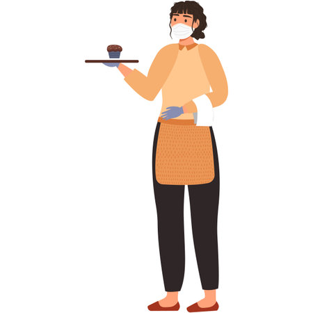Woman waiter in mask apron vector illustrationのイラスト素材