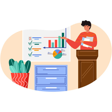 Worker show business startup plan at tribuneのイラスト素材