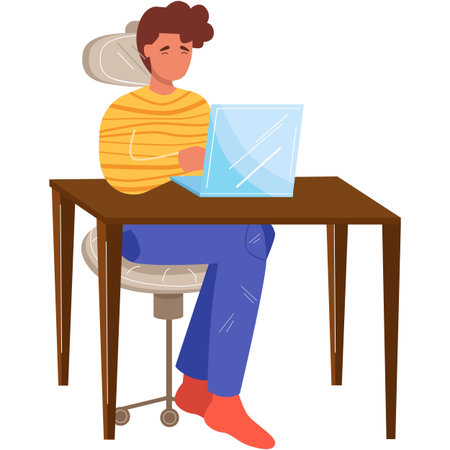 Man work on laptop computer vector isolated iconのイラスト素材
