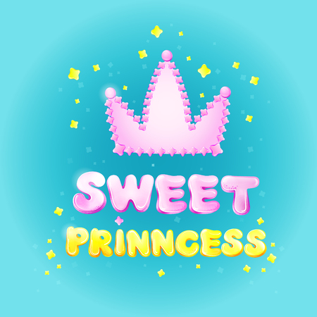 Sweet Princess birthday greeting or invitation card vector illustration for girl holiday or party celebration. Pink princess crown and golden stars confetti for Happy Birthday postcard cartoon designのイラスト素材
