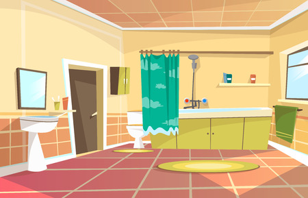 Vector cartoon bathroom interior background template.のイラスト素材
