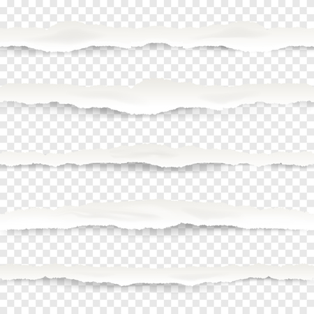 Torn paper edge vector illustration. Realistic seamless pattern of ragged or ripped pages with shadow isolated on transparent background, design elementのイラスト素材