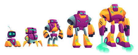 Robots evolution cartoon vector isolated illustration on white background. Robotics technologies...