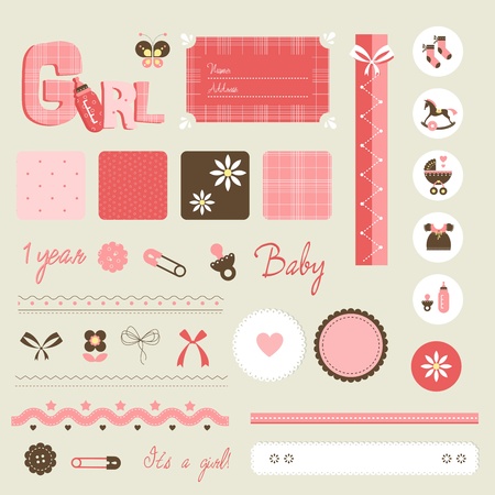 scrapbook baby set - girlのイラスト素材