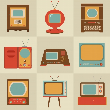 retro vintage stylish tv set iconsのイラスト素材