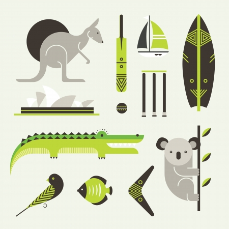 set of various stylized australia iconsのイラスト素材