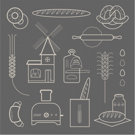 set of various stylized bread iconsのイラスト素材