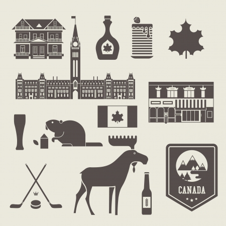 set of various stylized canada iconsのイラスト素材