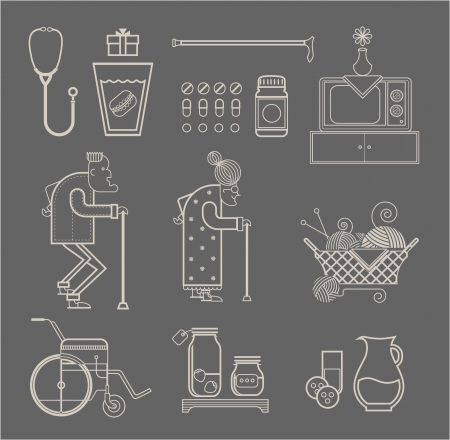 set of stylized granny iconsのイラスト素材
