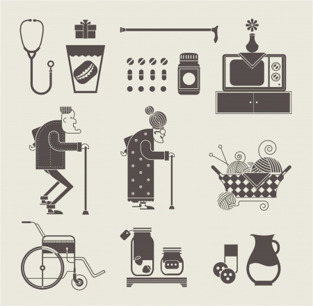set of stylized granny iconsのイラスト素材