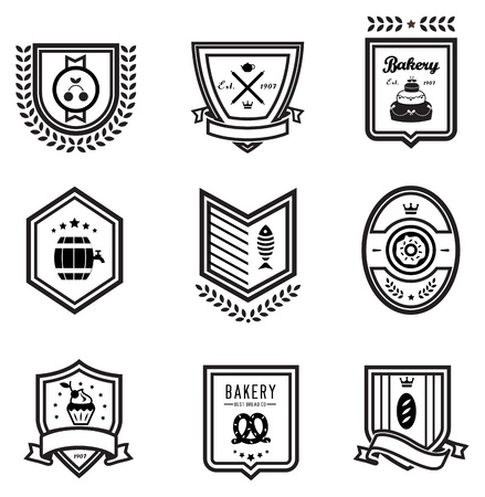 set of nine outlines food emblemsのイラスト素材