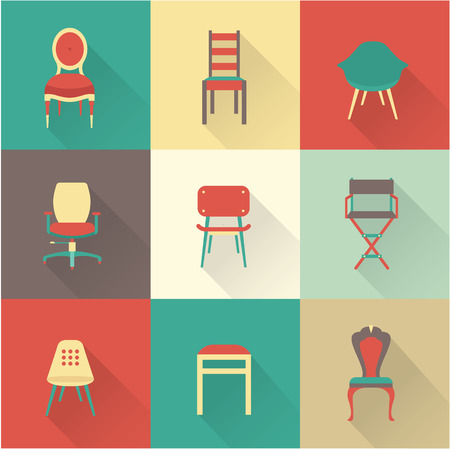 Vector flat icon set of chairs furnitureのイラスト素材