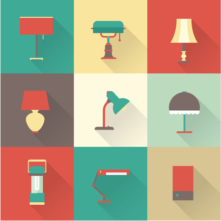 vector icons set lamps flat various stylesのイラスト素材