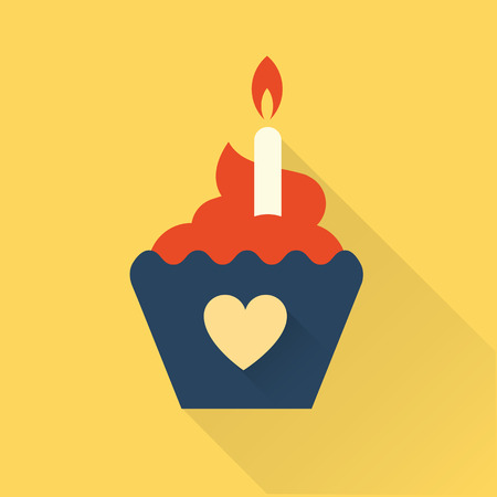 flat bithday cupcake flat style illustrationのイラスト素材