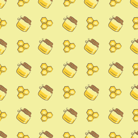 honeycomb and honey jar patternのイラスト素材