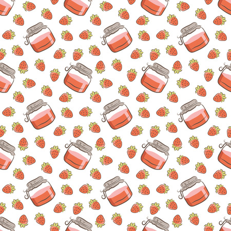 jar of jam and strawberries patternのイラスト素材