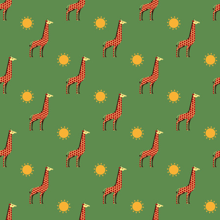 giraffes and sun patternのイラスト素材