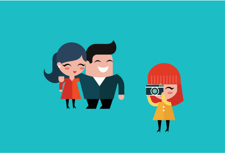 vector couple taking a picture portrait flat illustration