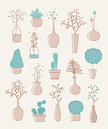 Doodle vases and flower design vector illustrationのイラスト素材