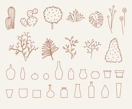 Doodle vases and flower design vector illustrationのイラスト素材