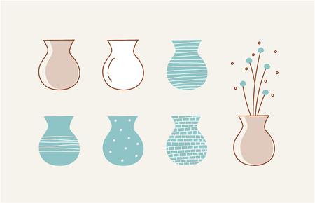 Doodle vases and flower design vector illustrationのイラスト素材