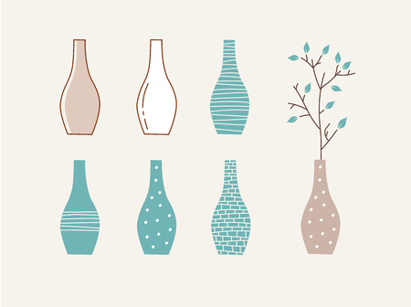 Doodle vases and flower design vector illustrationのイラスト素材