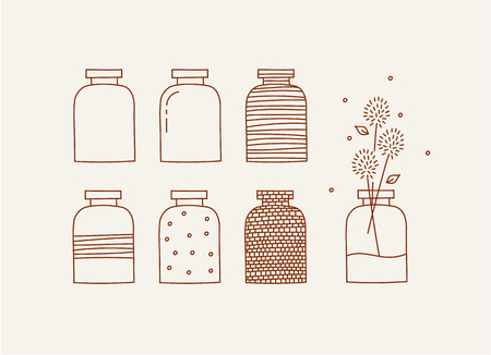 Doodle vases and flower design vector illustrationのイラスト素材