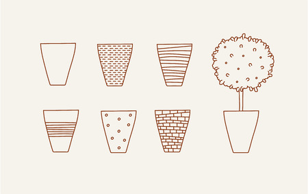 Doodle vases and flower design vector illustrationのイラスト素材