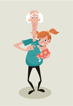 Grandfather and granddaughter illustrationのイラスト素材