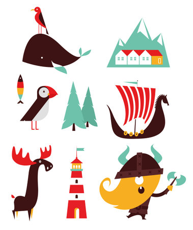Norway flat vector simple travel style iconsのイラスト素材