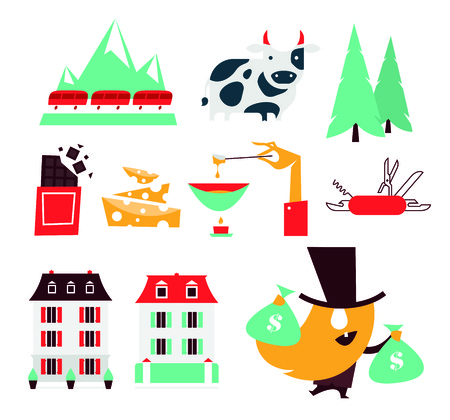 switzerland vector flat modern icon set white backgroundのイラスト素材