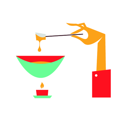 Gourmet Swiss fondue dinner vector flat illustration white backgroundのイラスト素材