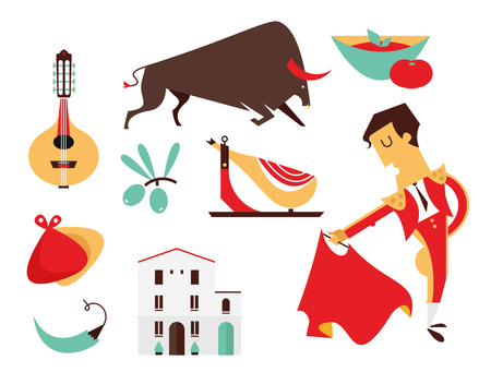 vector set Spain icons flat modern style isolatedのイラスト素材