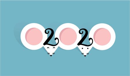 Mouse 2020 flat style picture cute ears like numbersのイラスト素材