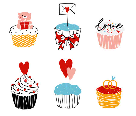 st valentines day love cupcake cute style illustrationのイラスト素材