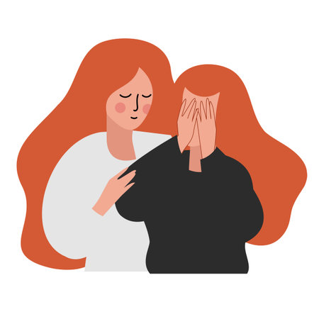 vector flat style modern illustration support woman cryingのイラスト素材