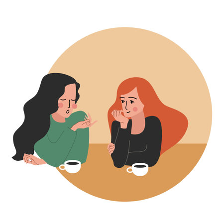 vector flat style modern illustration girls drinking teaのイラスト素材