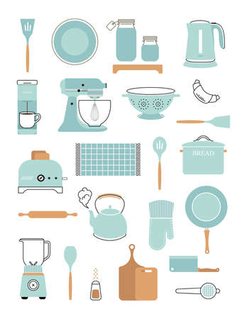 vector kitchen vintage tools set cute simple styleのイラスト素材