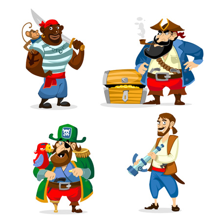 Set of cartoon pirates isolated on white background. Vecto illustration.のイラスト素材