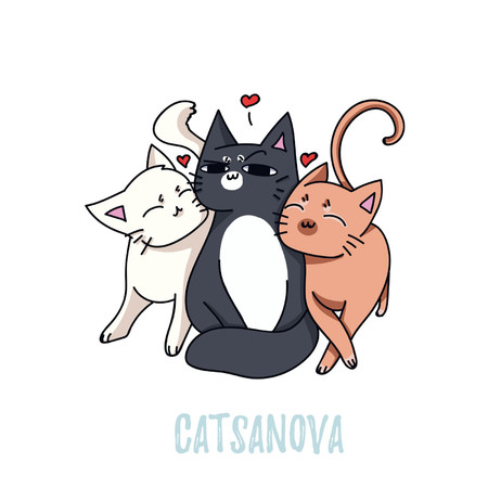 Cute cat with inscription catsanova. Vector card or print.のイラスト素材