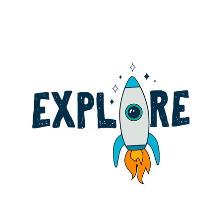 Colorful space card design with rocket. Vector illustrationのイラスト素材