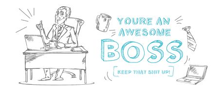 Boss day inspirational and motivational greeting card with inscription "You are an awesome boss!" and doodles. Greeting card or print for Boss's day. Vector illustrationのイラスト素材