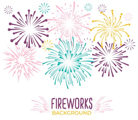 Fireworks collection isolated on white background. Colorful festive firework background. Vector illustrationのイラスト素材